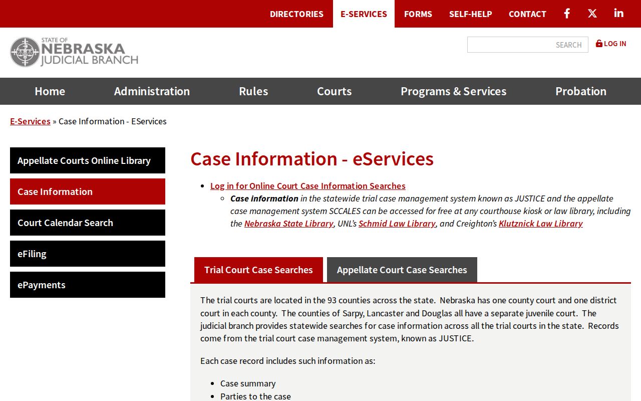 Garden County case search overview for Nebraska JUSTICE records