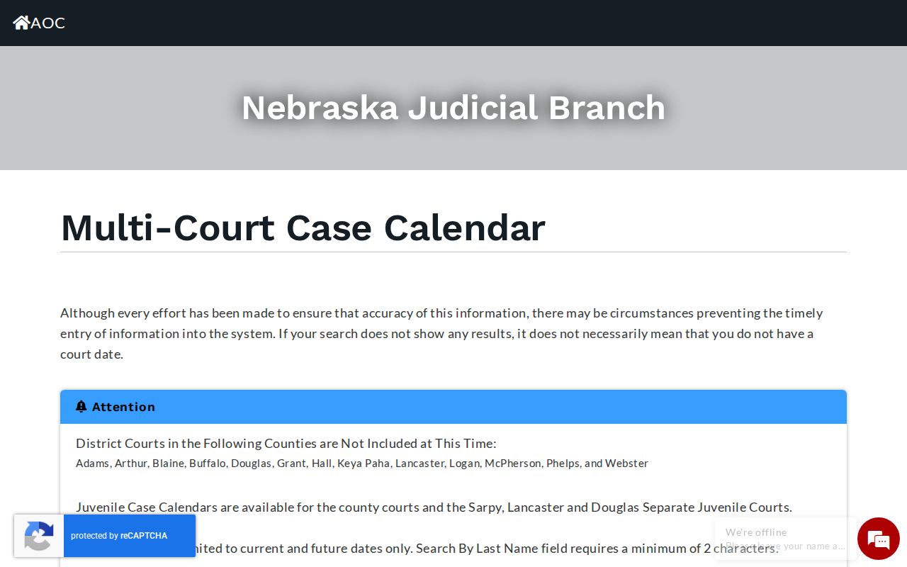 Garden County court calendar Court Type and Garden County selector