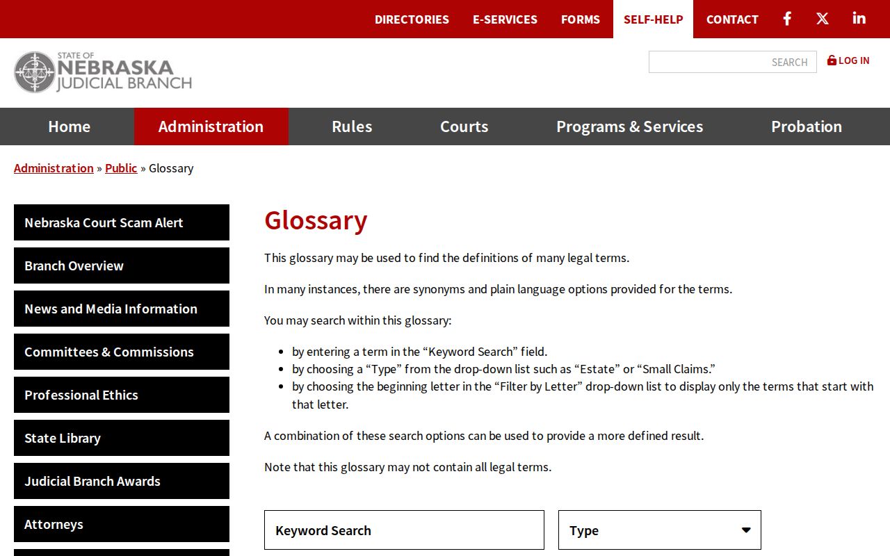 Garden County criminal docket Nebraska court glossary screen