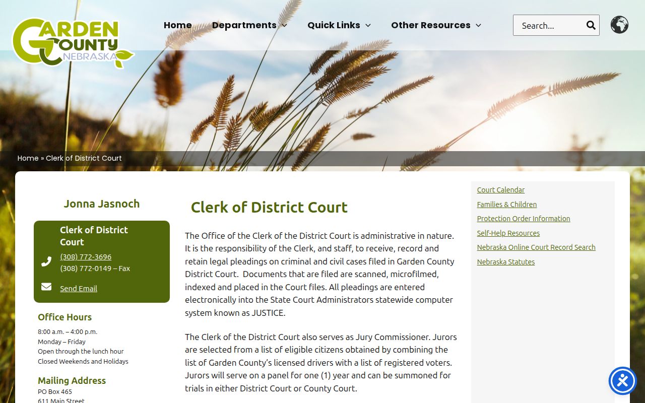 Garden County criminal docket District Court clerk records page