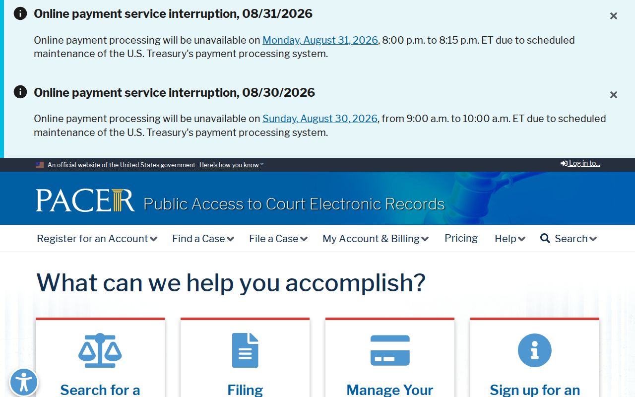 Garden County court docket federal PACER search interface
