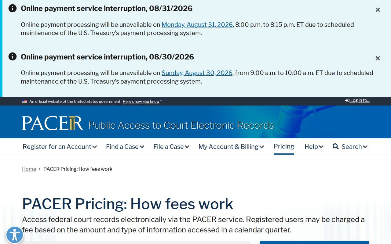 Garden County court docket federal PACER access pricing information
