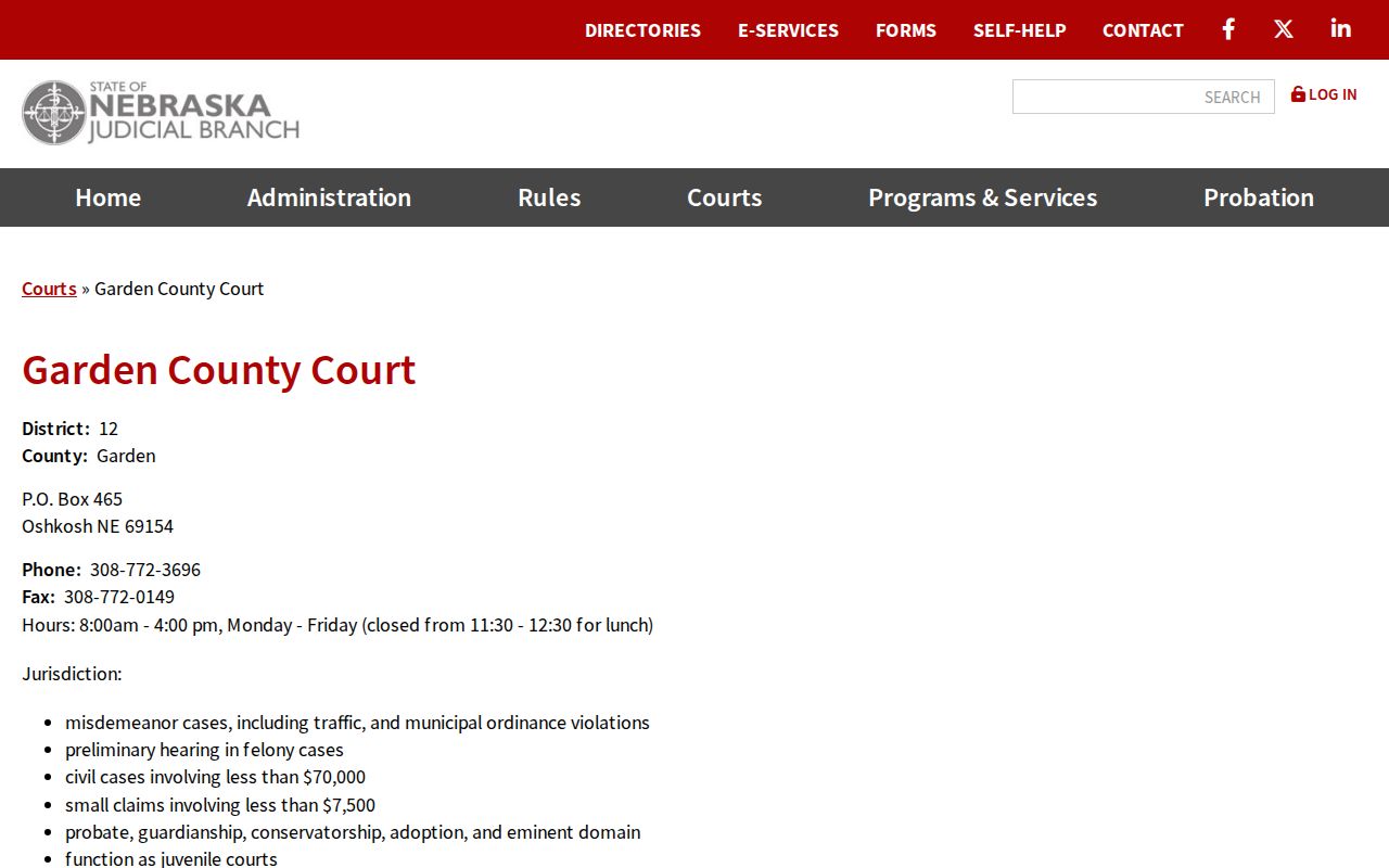 Garden County court docket County Court jurisdiction and contact information