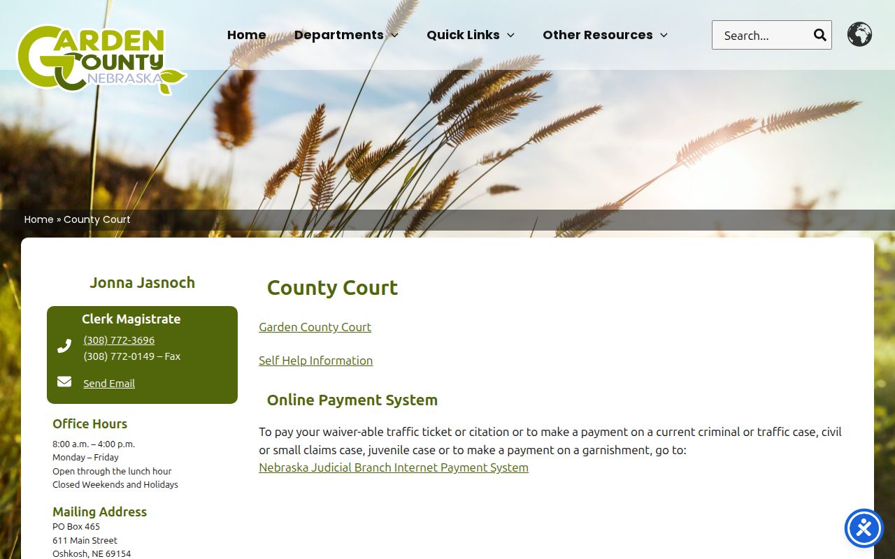Garden County court docket contact for the Oshkosh courthouse clerk